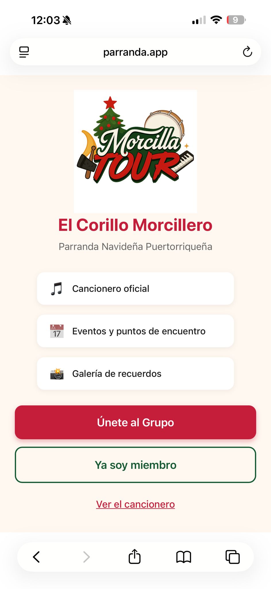 Parranda App - Pantalla principal